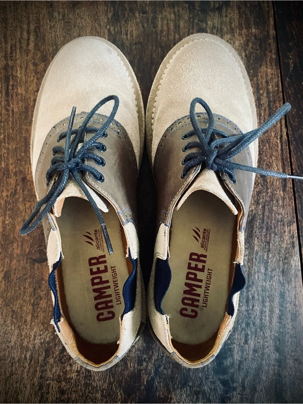 Camper Men's Two-Tone Suede Lace-Up Shoes in Beige and Dark brown